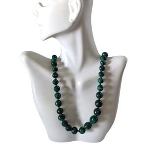 Vintage Estate Graduated Malachite Beaded Necklace 20"